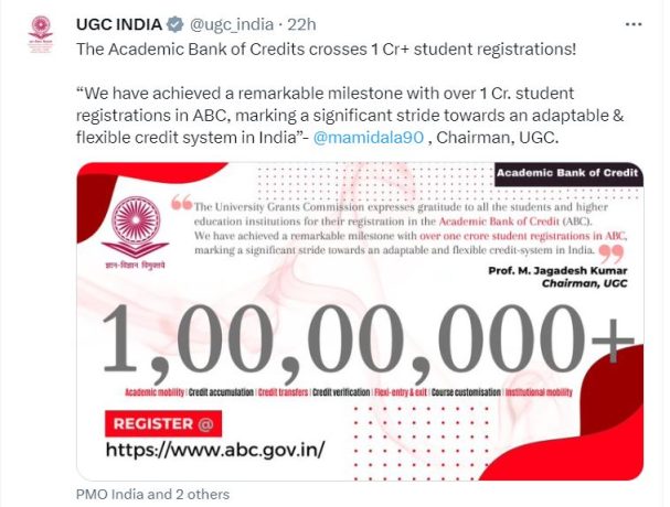 UGC Crosses 1 crore registrations in ABC